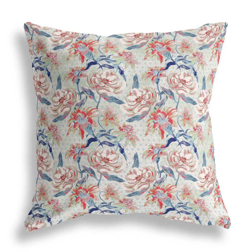 18” Red Indigo Roses Indoor Outdoor Throw Pillow. Picture 2