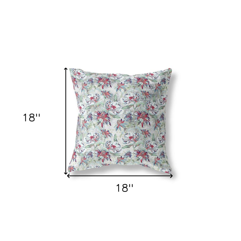 18” Light Green Magenta Roses Indoor Outdoor Throw Pillow. Picture 4