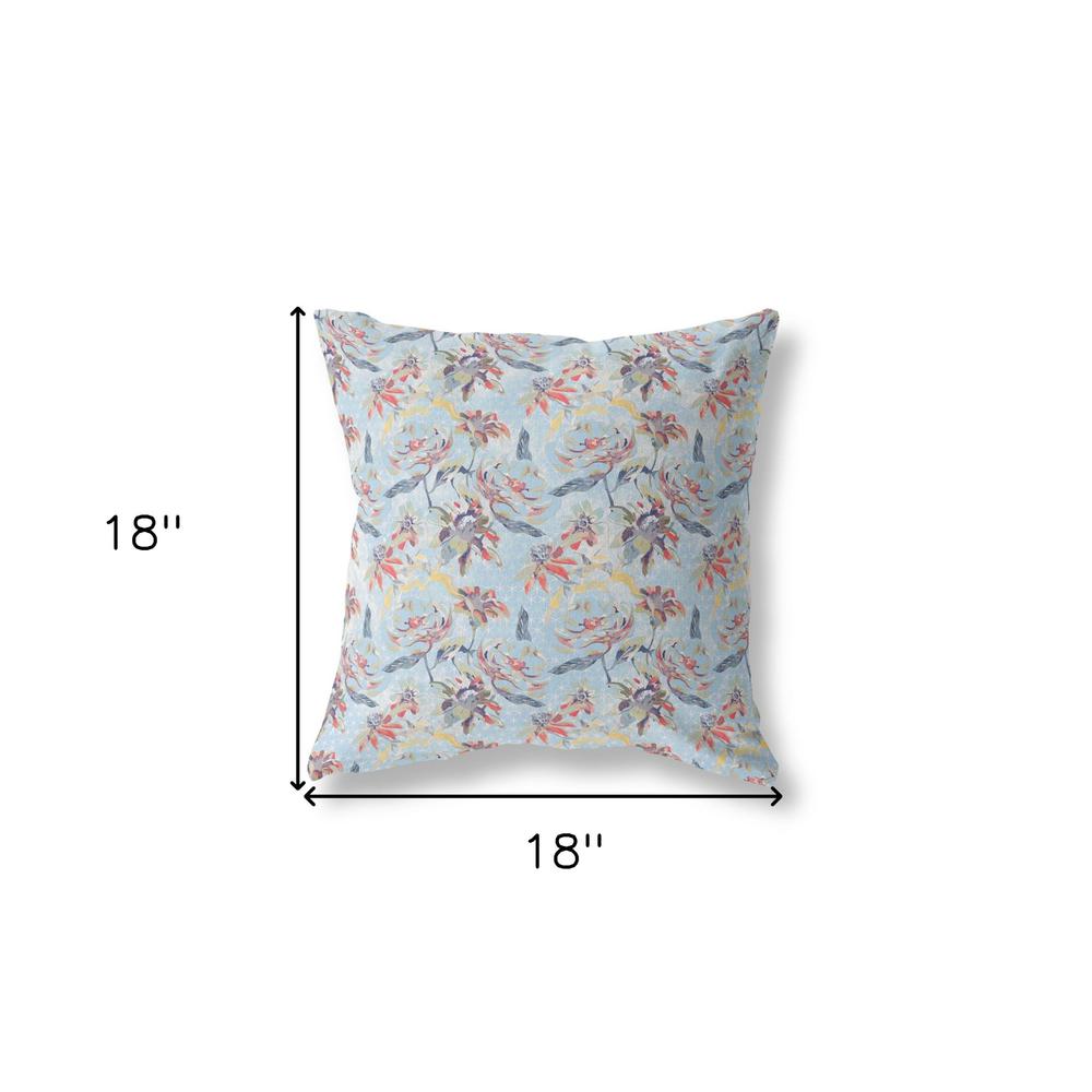 18” Sky Blue Red Roses Indoor Outdoor Throw Pillow. Picture 4