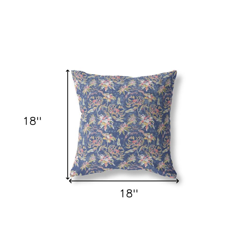 18” Blue Yellow Roses Indoor Outdoor Throw Pillow. Picture 4