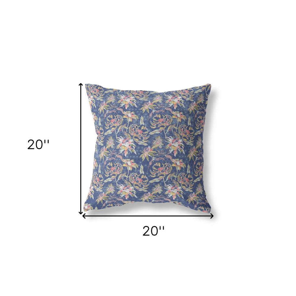 20” Blue Yellow Roses Indoor Outdoor Throw Pillow. Picture 4