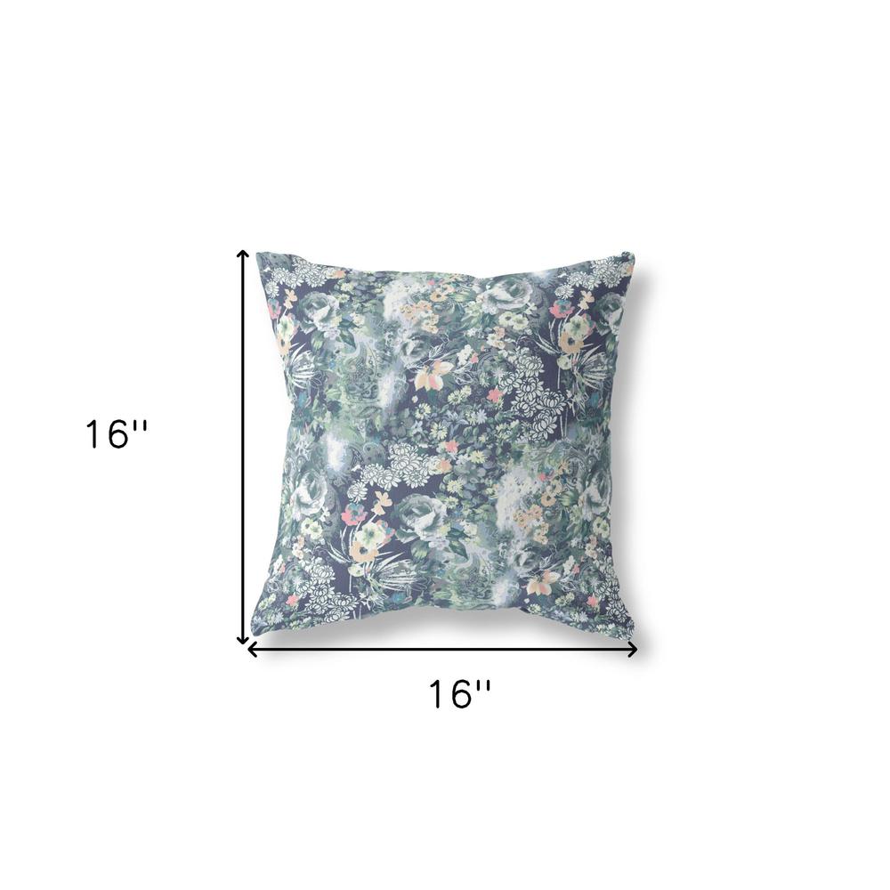 16" Gray Indigo Springtime Indoor Outdoor Throw Pillow. Picture 4