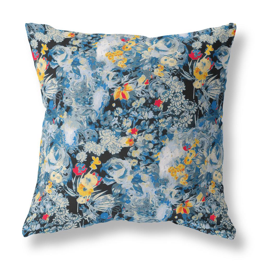 16" Blue Yellow Springtime Indoor Outdoor Throw Pillow. Picture 1