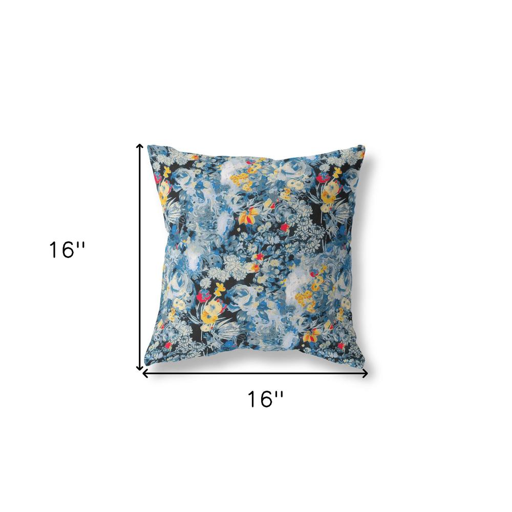 16" Blue Yellow Springtime Indoor Outdoor Throw Pillow. Picture 4