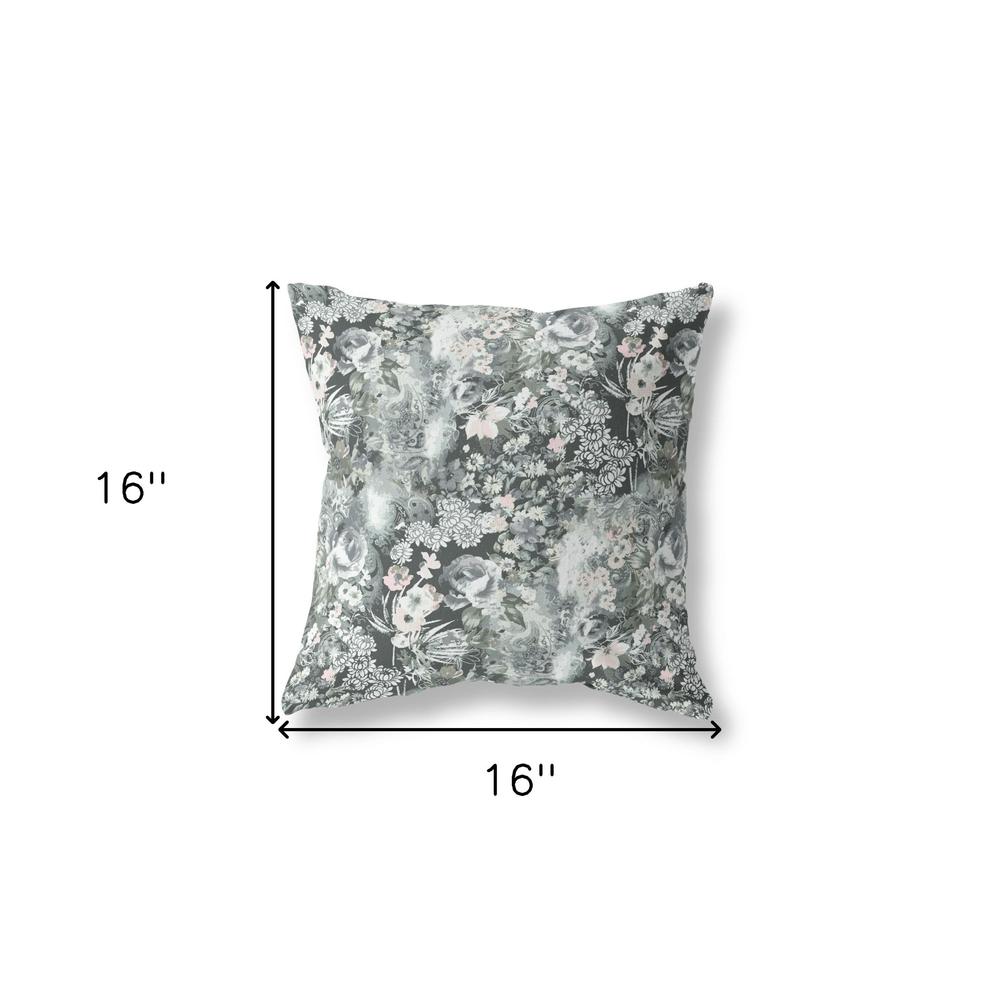 16" Gray White Springtime Indoor Outdoor Throw Pillow. Picture 4