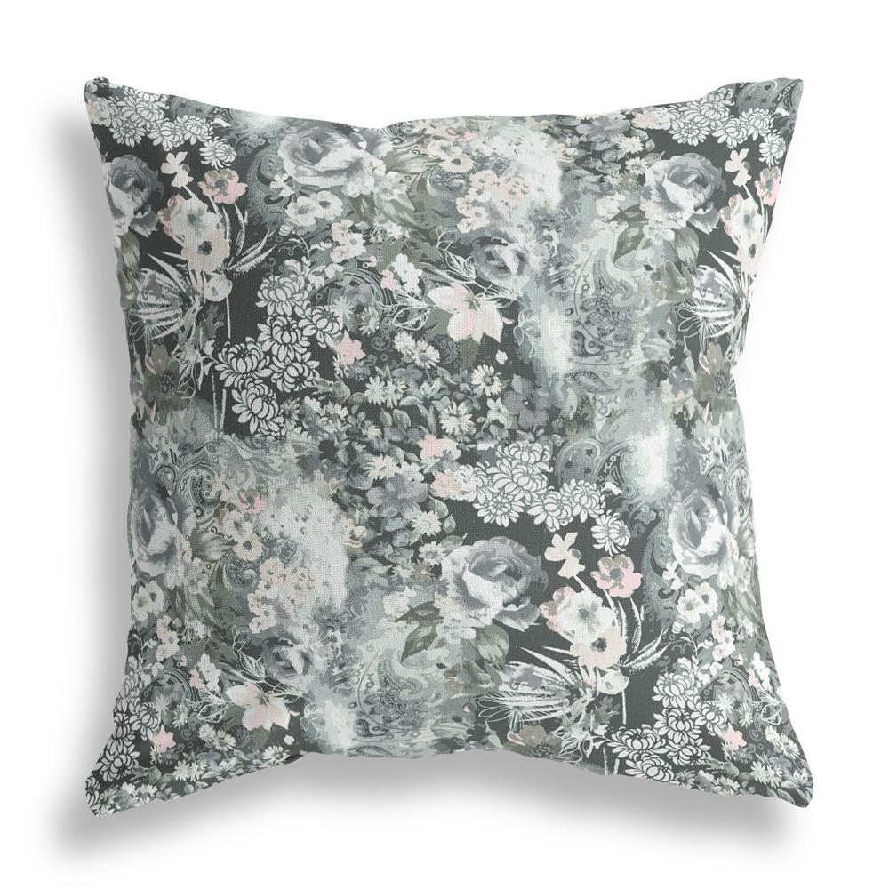 16" Gray White Springtime Indoor Outdoor Throw Pillow. Picture 2