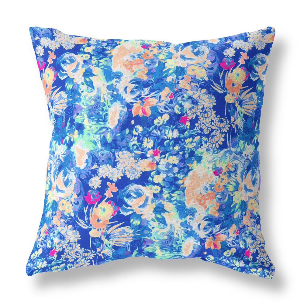 18" Bright Blue Springtime Indoor Outdoor Throw Pillow. Picture 1