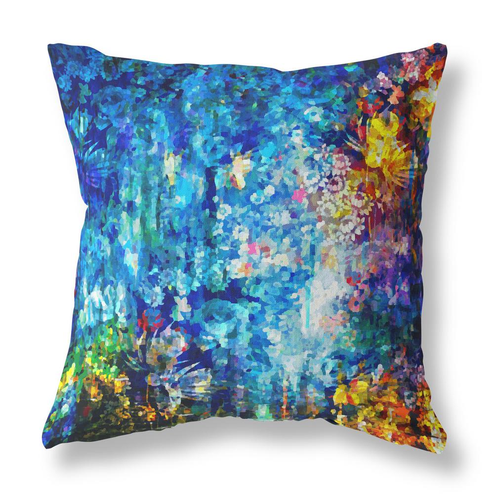 20" Bright Blue Yellow Springtime Indoor Outdoor Throw Pillow. Picture 1