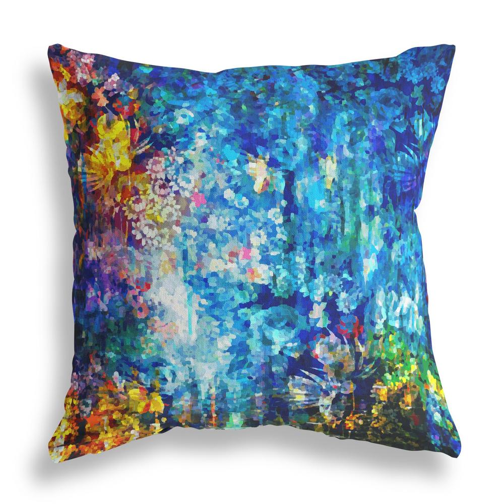 20" Bright Blue Yellow Springtime Indoor Outdoor Throw Pillow. Picture 2