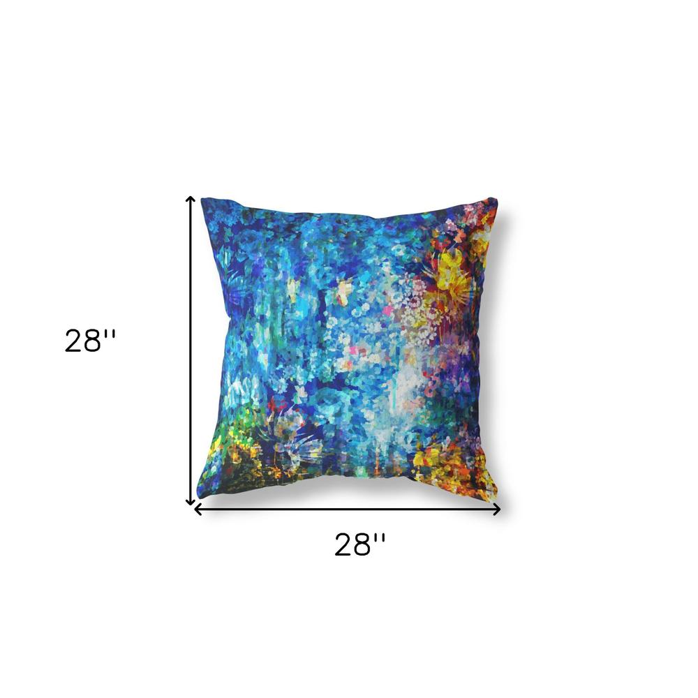 28" Bright Blue Yellow Springtime Indoor Outdoor Throw Pillow. Picture 4