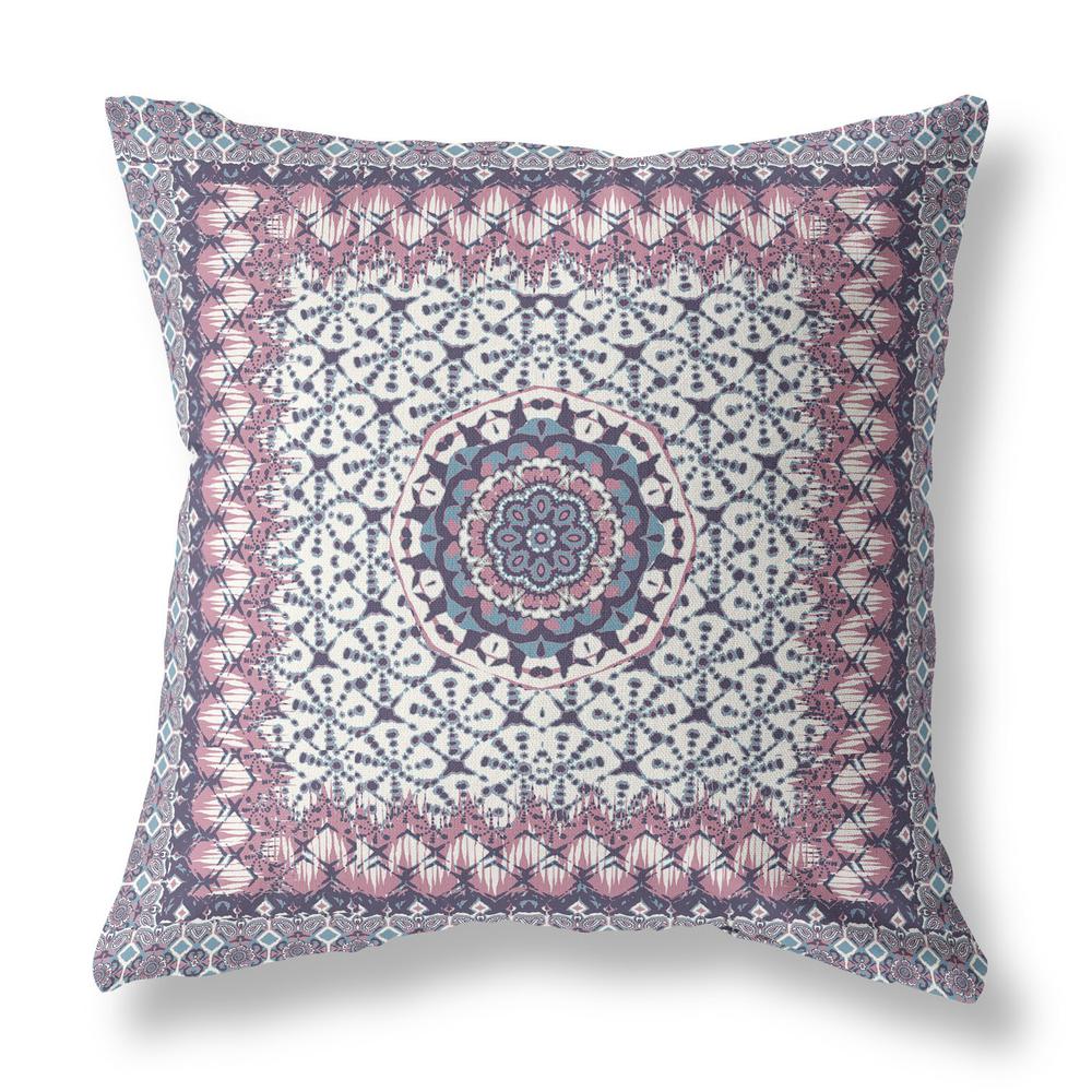 18” Pink Gray Holy Floral Indoor Outdoor Throw Pillow. Picture 1