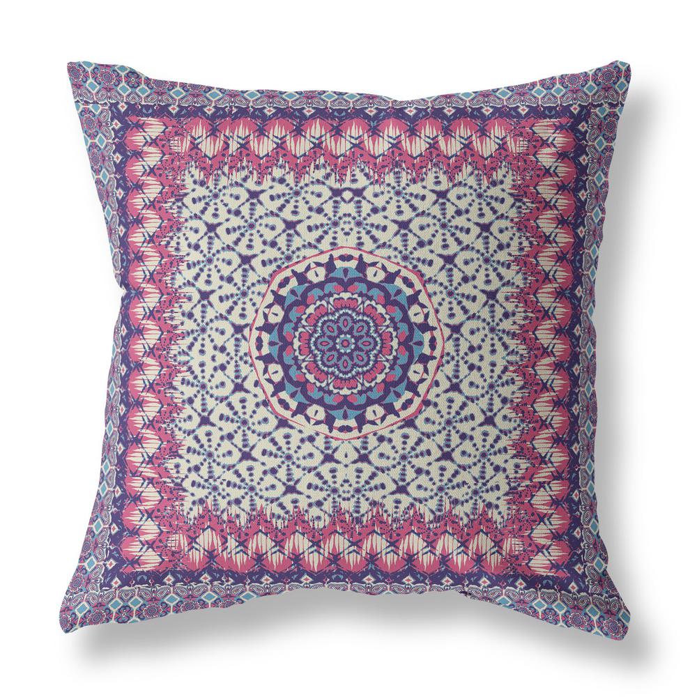 18” Magenta Indigo Holy Floral Indoor Outdoor Throw Pillow. Picture 1