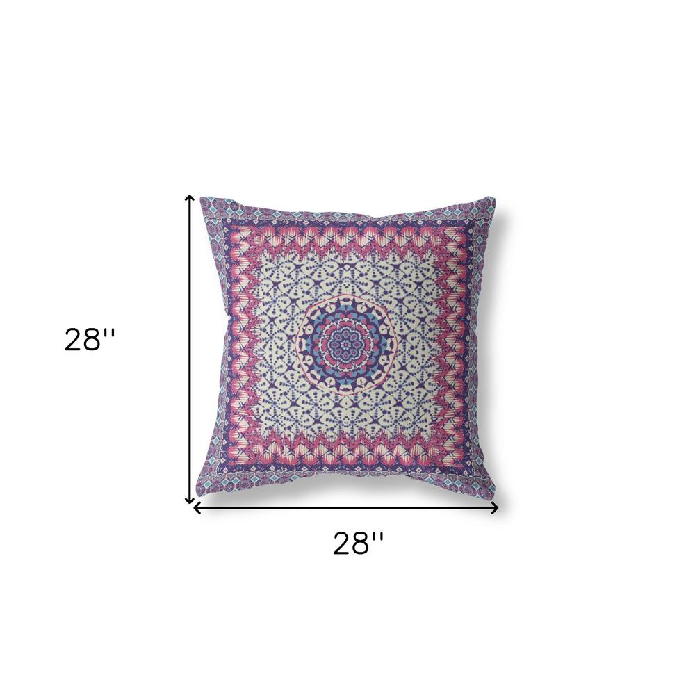 28” Magenta Indigo Holy Floral Indoor Outdoor Throw Pillow. Picture 4