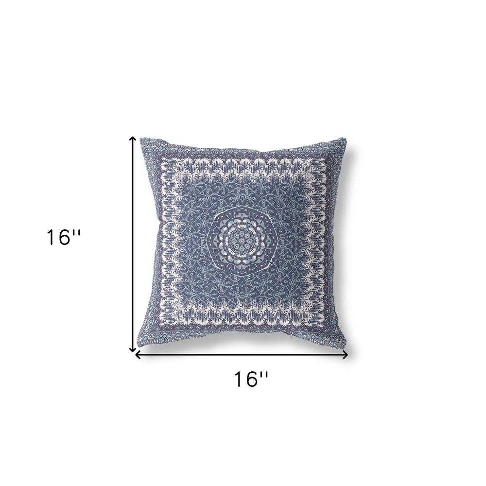 16” Indigo White Holy Floral Indoor Outdoor Throw Pillow. Picture 4