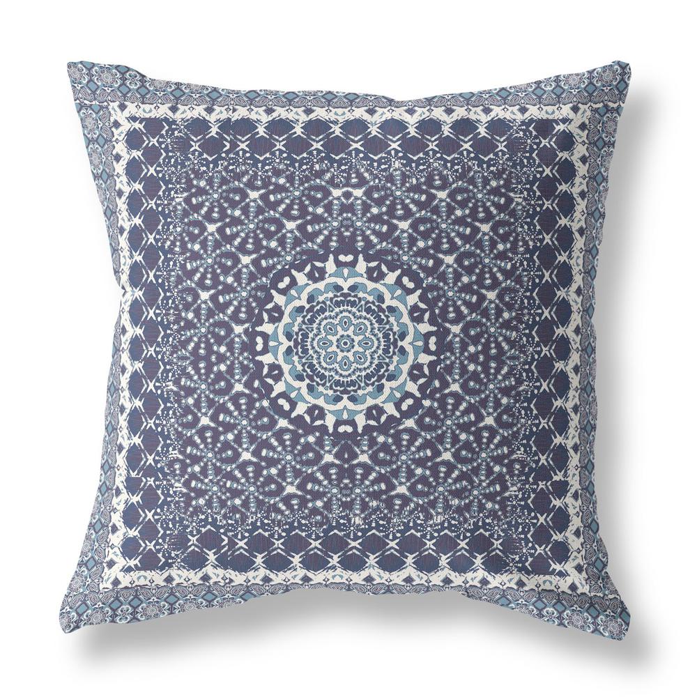 28” Slate Blue Holy Floral Indoor Outdoor Throw Pillow. Picture 1