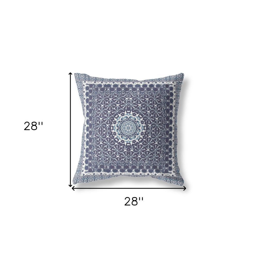 28” Slate Blue Holy Floral Indoor Outdoor Throw Pillow. Picture 4