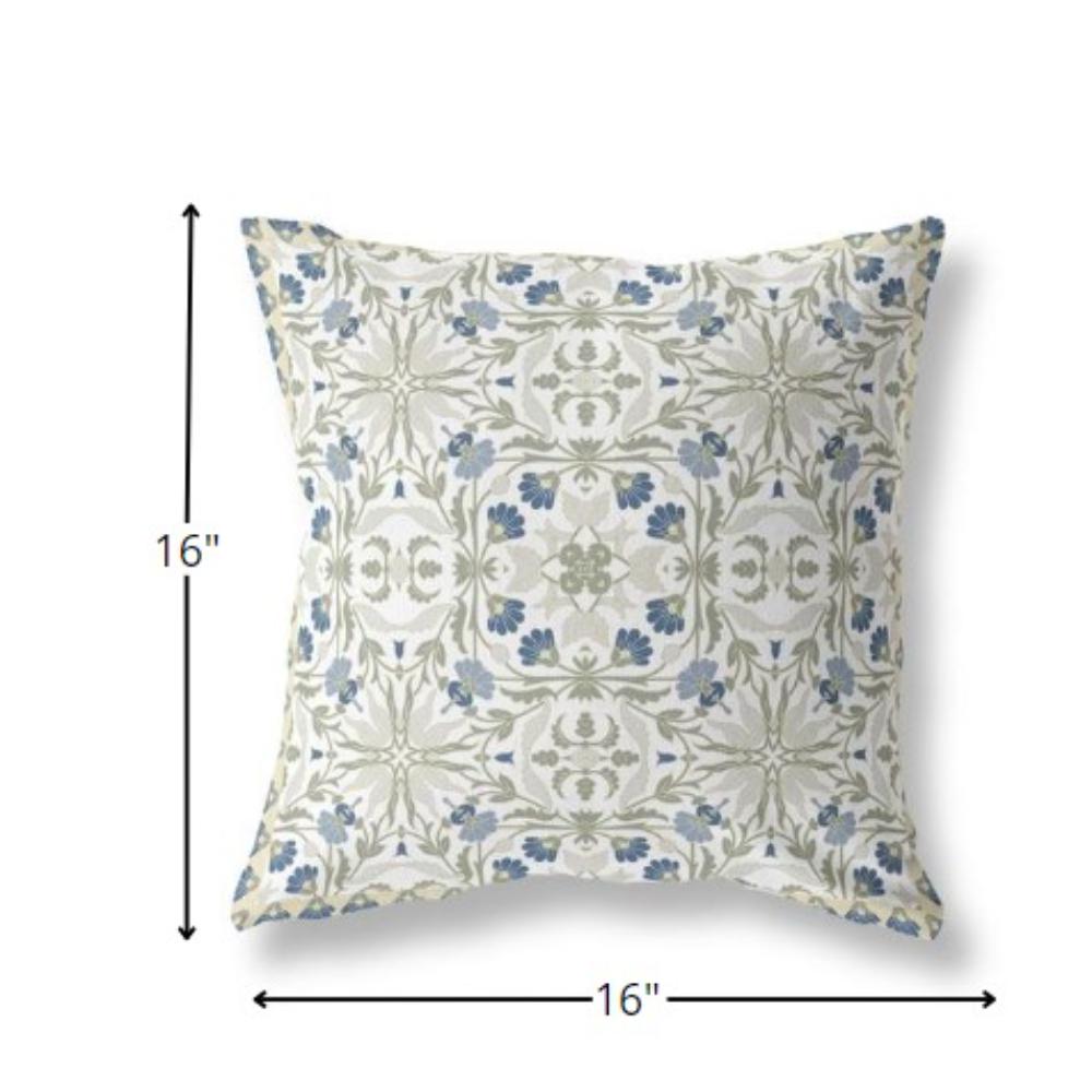 16” White Green Paisley Indoor Outdoor Throw Pillow. Picture 4