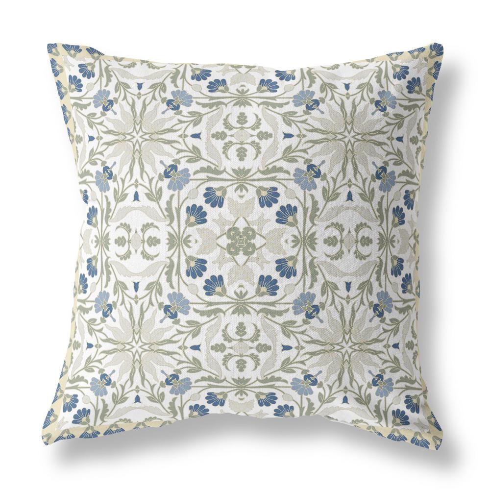 18” White Green Paisley Indoor Outdoor Throw Pillow. Picture 1