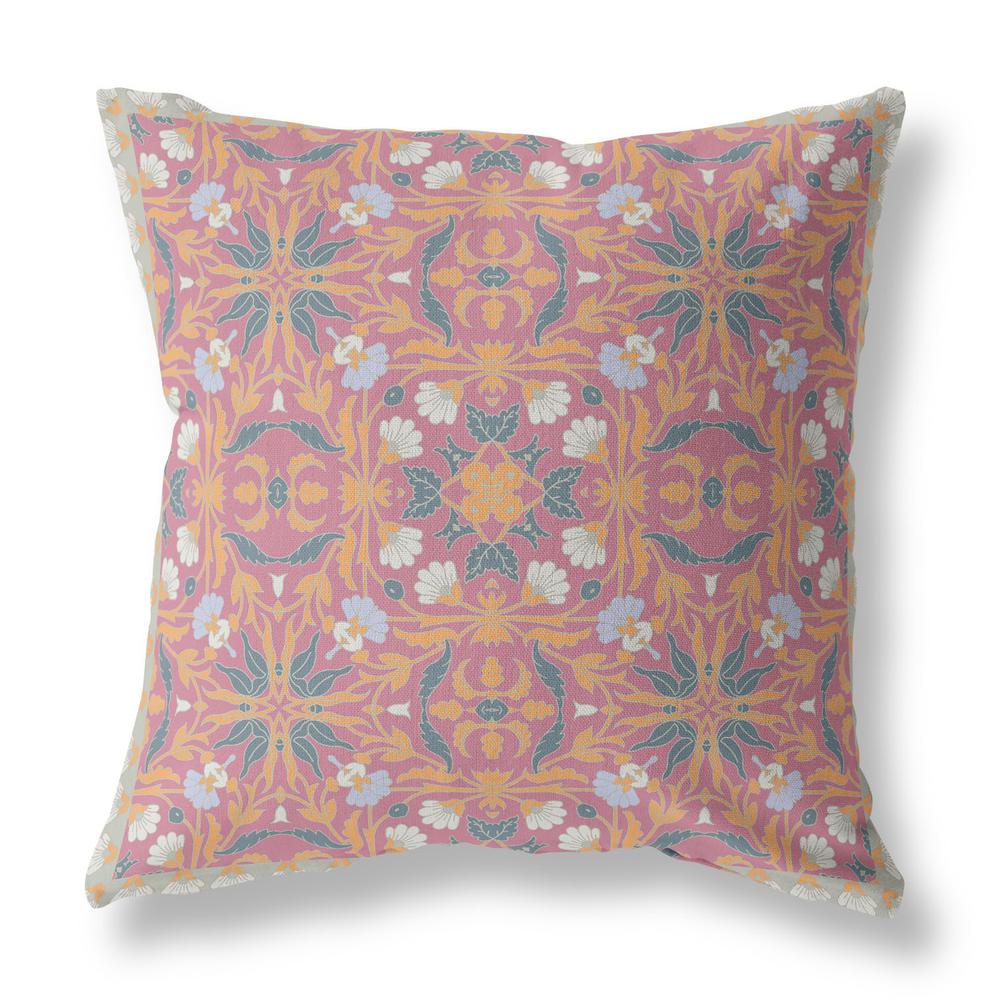 26” Magenta Orange Paisley Indoor Outdoor Throw Pillow. Picture 1