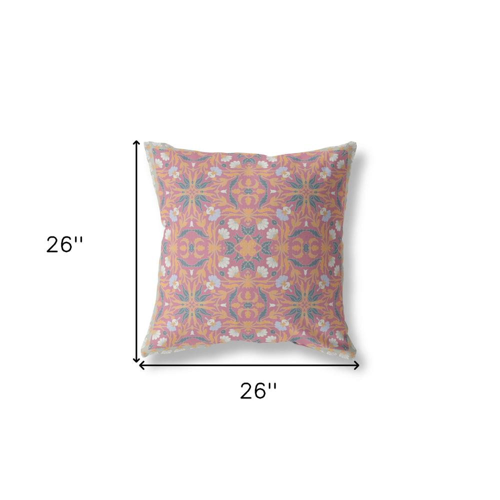 26” Magenta Orange Paisley Indoor Outdoor Throw Pillow. Picture 4