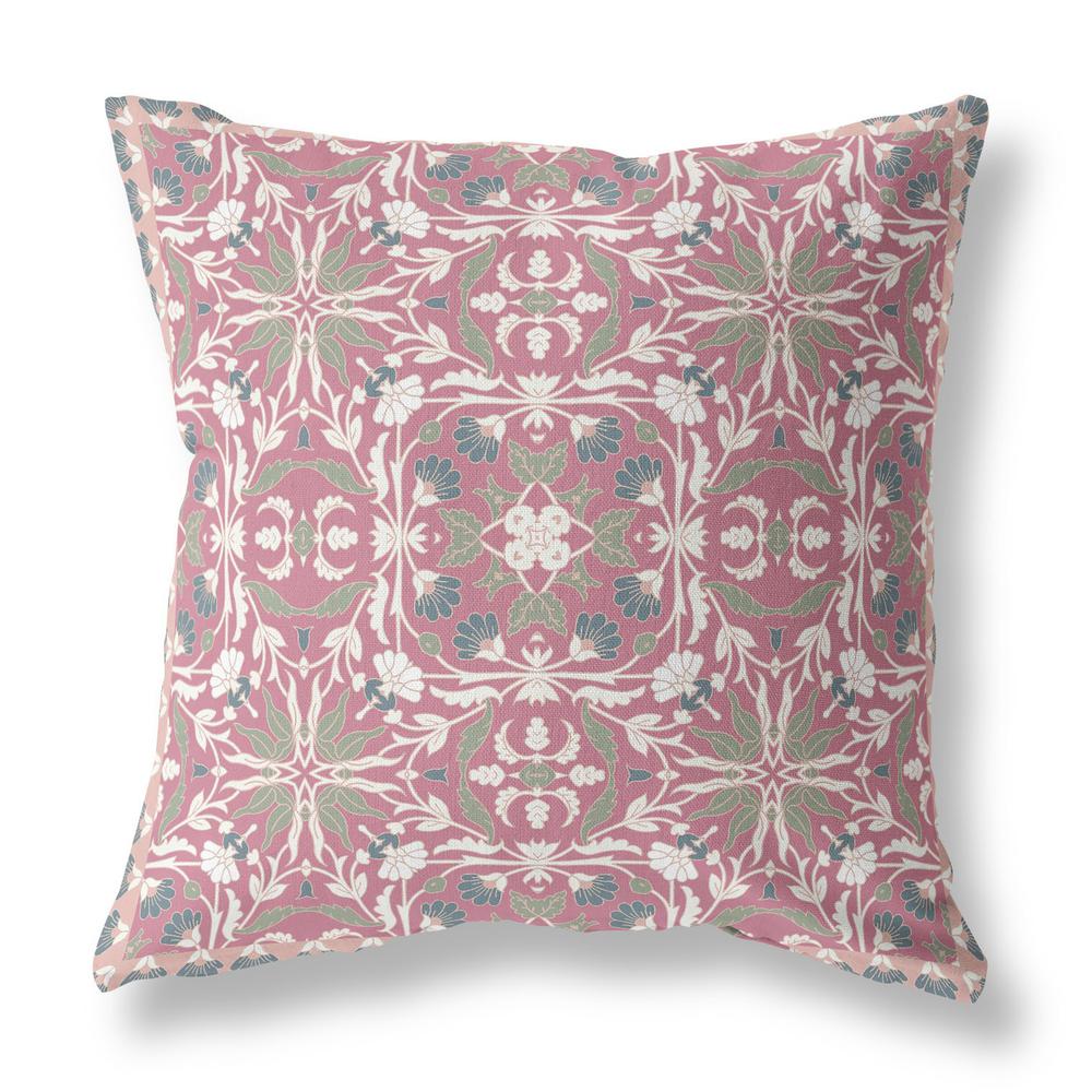 28” Magenta White Paisley Indoor Outdoor Throw Pillow. Picture 1
