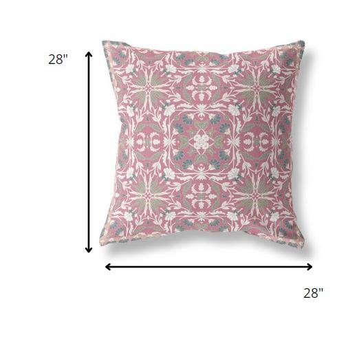 28” Magenta White Paisley Indoor Outdoor Throw Pillow. Picture 4