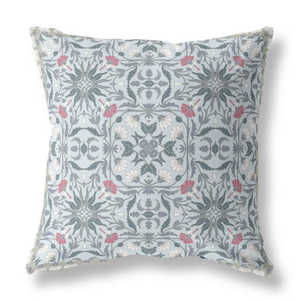 16” Powder Blue Paisley Indoor Outdoor Throw Pillow. Picture 1