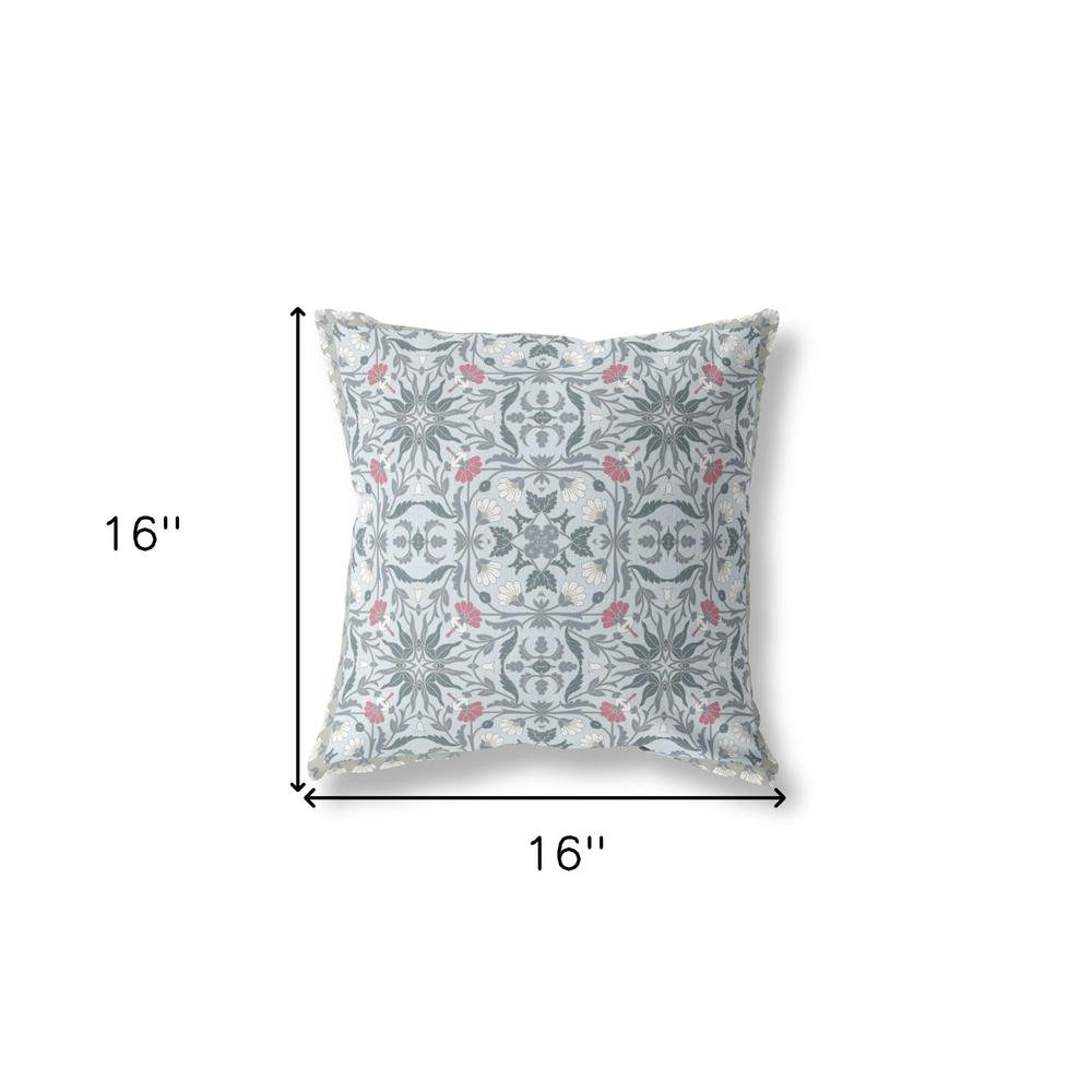 16” Powder Blue Paisley Indoor Outdoor Throw Pillow. Picture 4