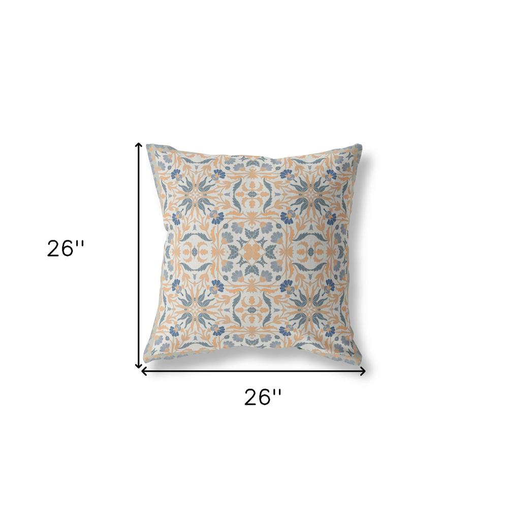 26” Gray Orange Paisley Indoor Outdoor Throw Pillow. Picture 4