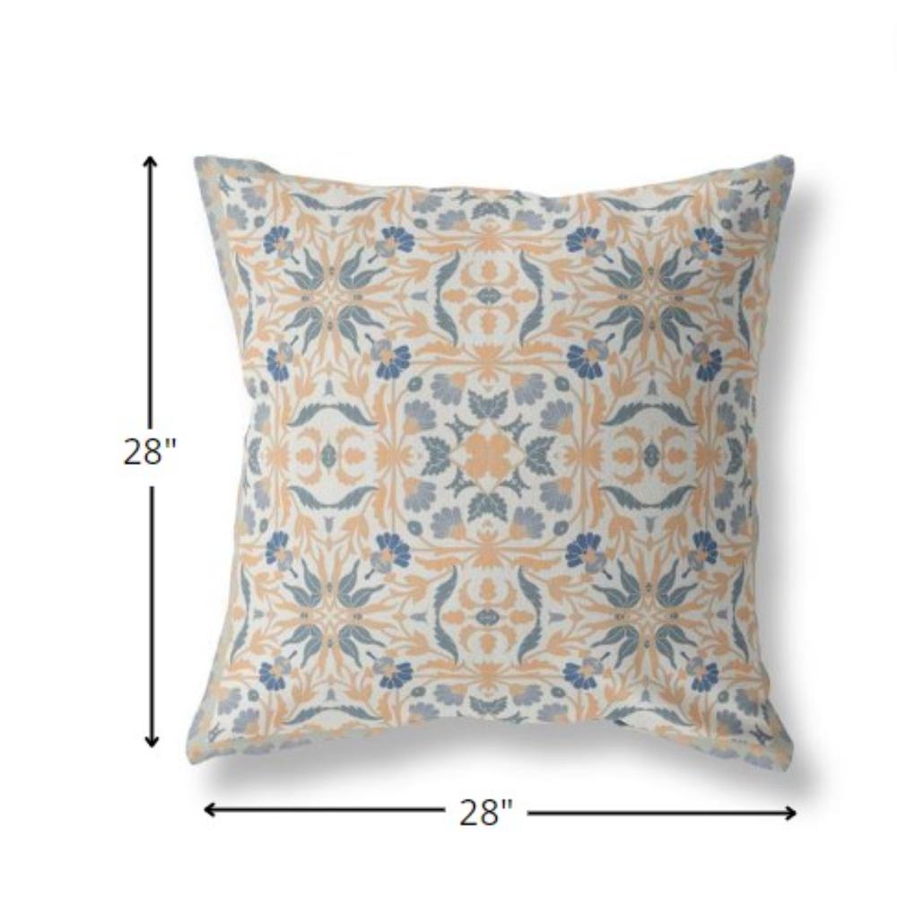28” Gray Orange Paisley Indoor Outdoor Throw Pillow. Picture 4