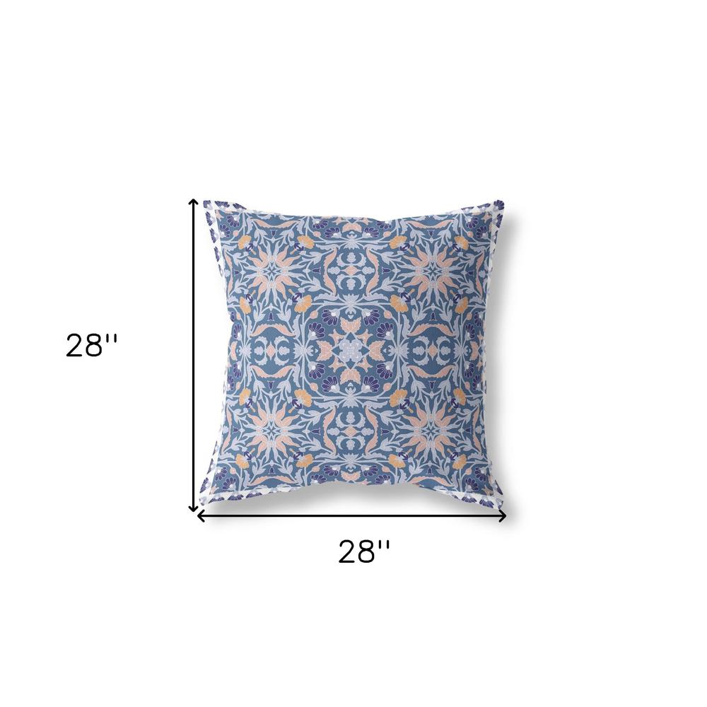 28” Blue Pink Paisley Indoor Outdoor Throw Pillow. Picture 4
