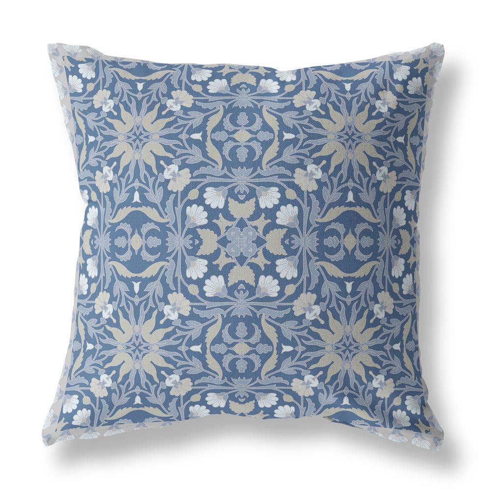 18” Blue Gray Paisley Indoor Outdoor Throw Pillow. Picture 1