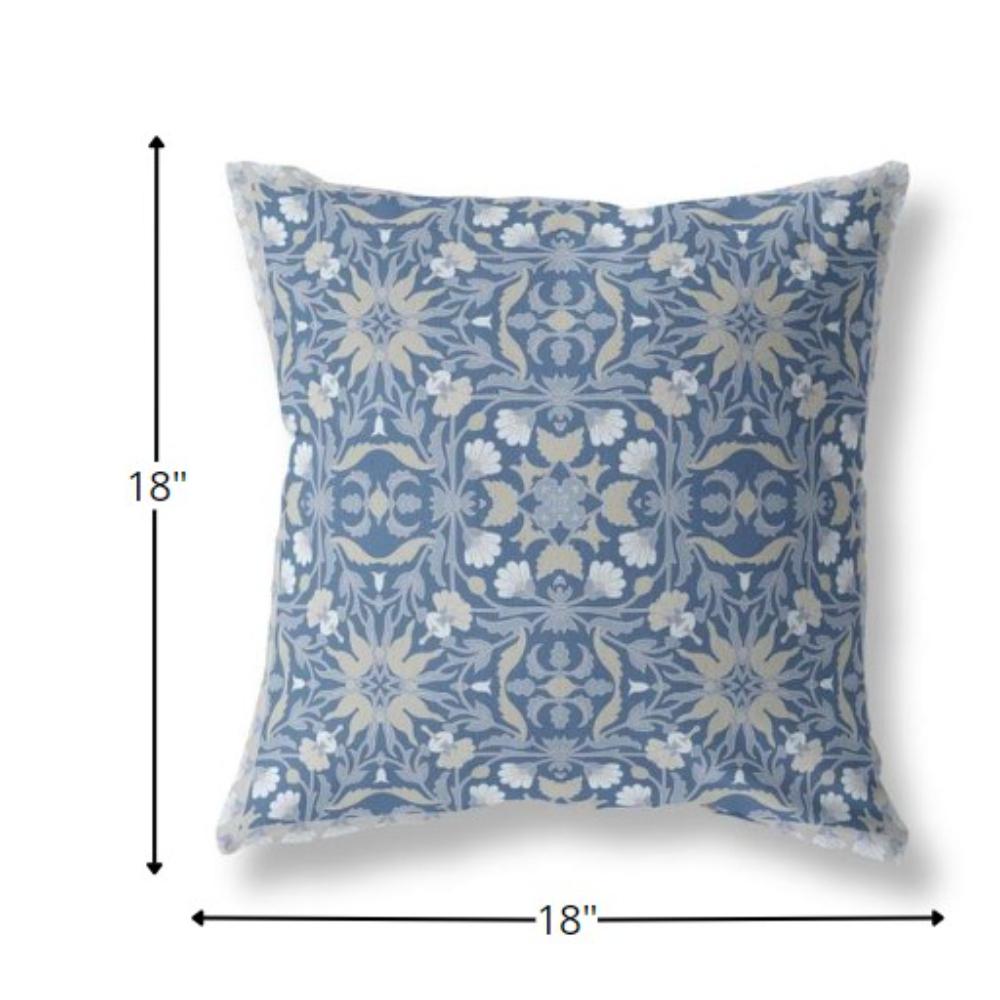 18” Blue Gray Paisley Indoor Outdoor Throw Pillow. Picture 4