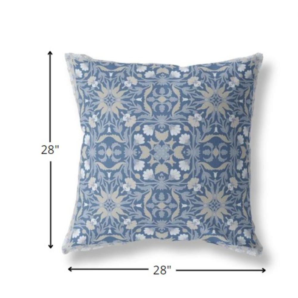 28” Blue Gray Paisley Indoor Outdoor Throw Pillow. Picture 4