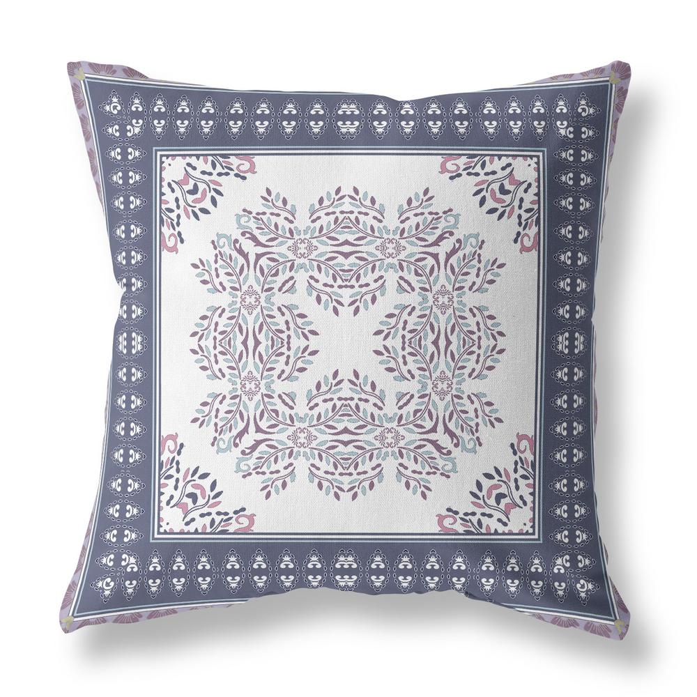 16" X 16" White And Purple Blown Seam Floral Indoor Outdoor Throw Pillow. Picture 1