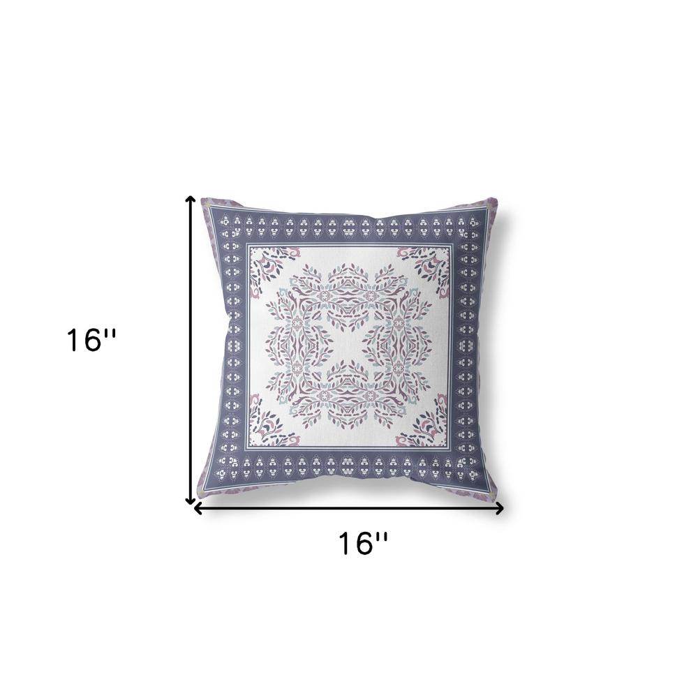 16" X 16" White And Purple Blown Seam Floral Indoor Outdoor Throw Pillow. Picture 5