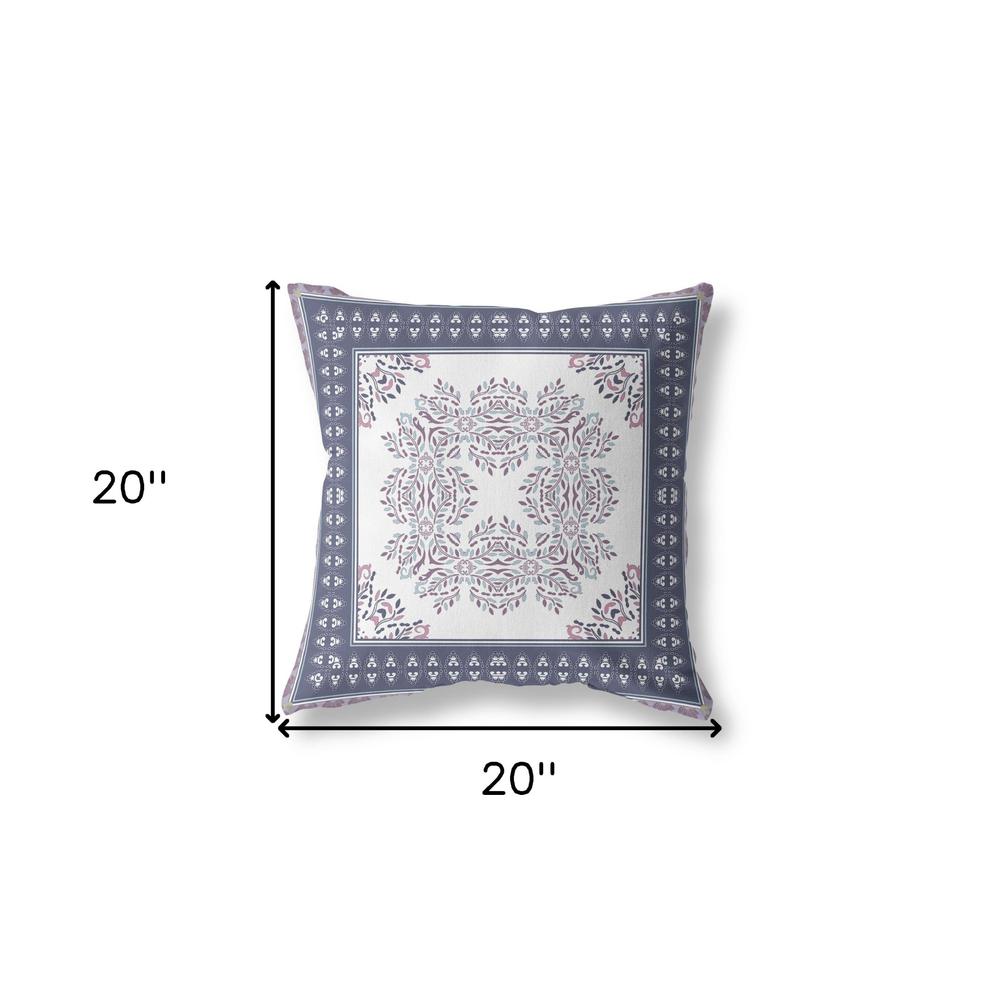 20"x20" White Indigo Purple Blown Seam Broadcloth Floral Throw Pillow. Picture 5