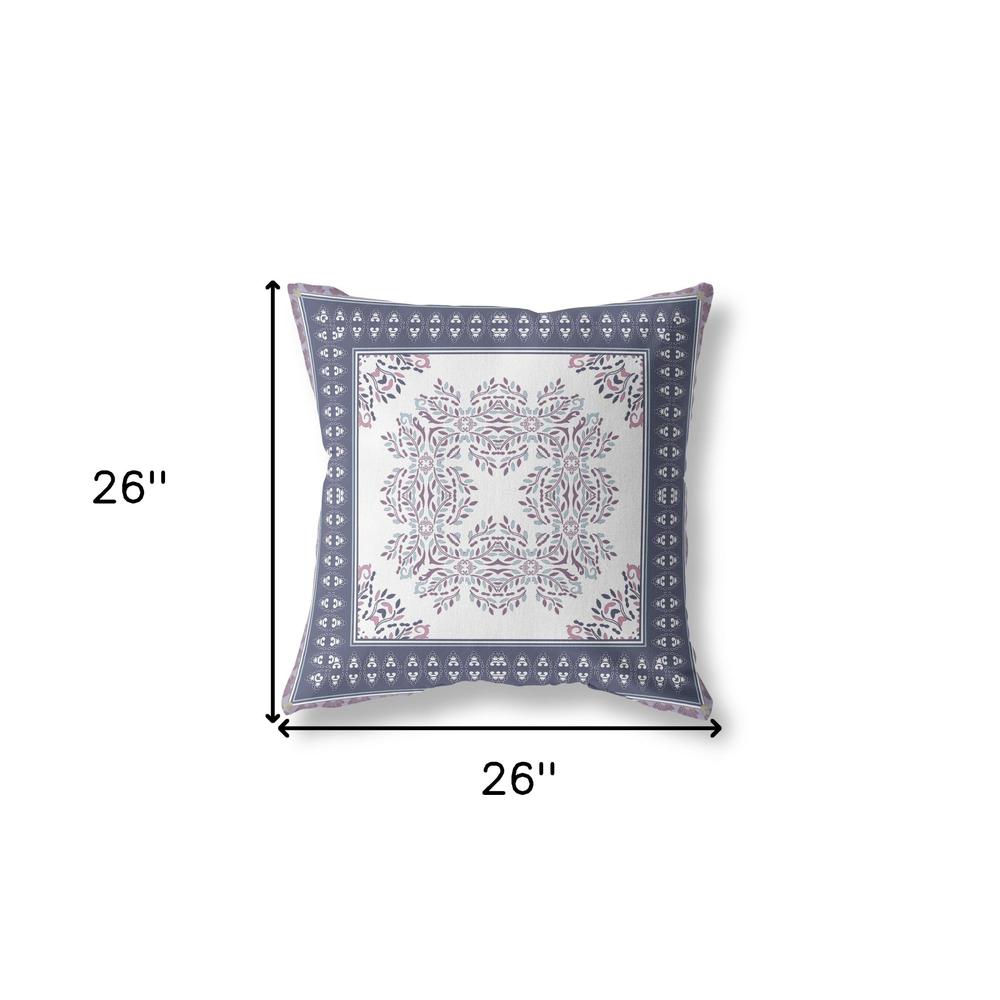 26" X 26" White And Purple Blown Seam Floral Indoor Outdoor Throw Pillow. Picture 5