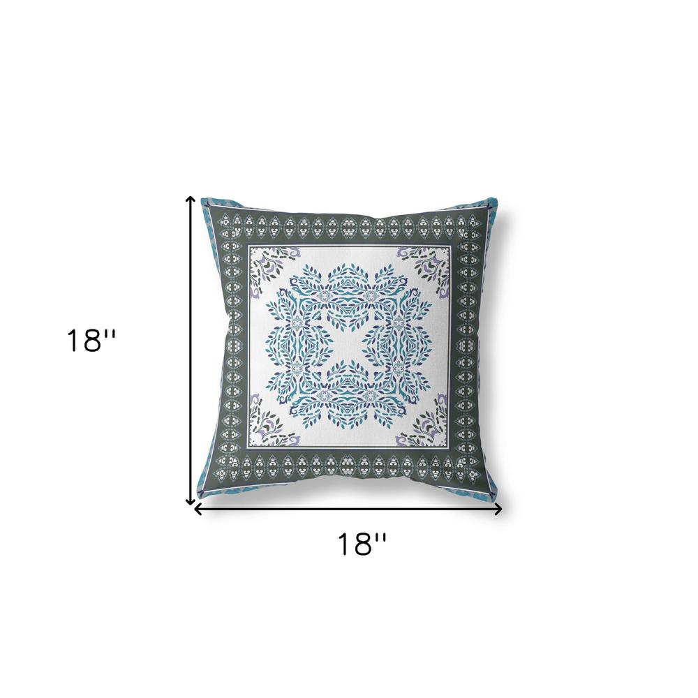 18" X 18" White And Green Blown Seam Floral Indoor Outdoor Throw Pillow. Picture 5