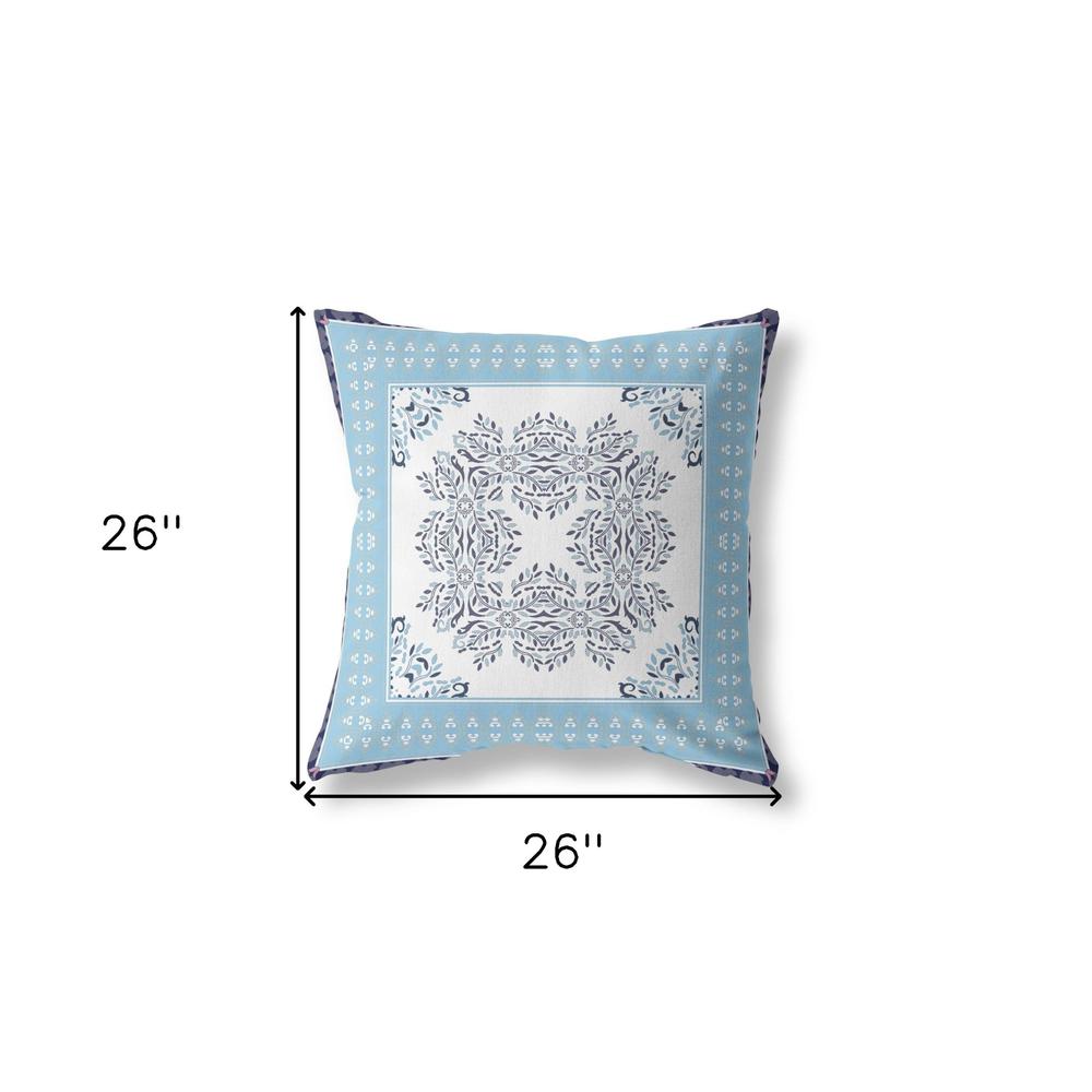 26" X 26" White And Indigo Blown Seam Floral Indoor Outdoor Throw Pillow. Picture 5