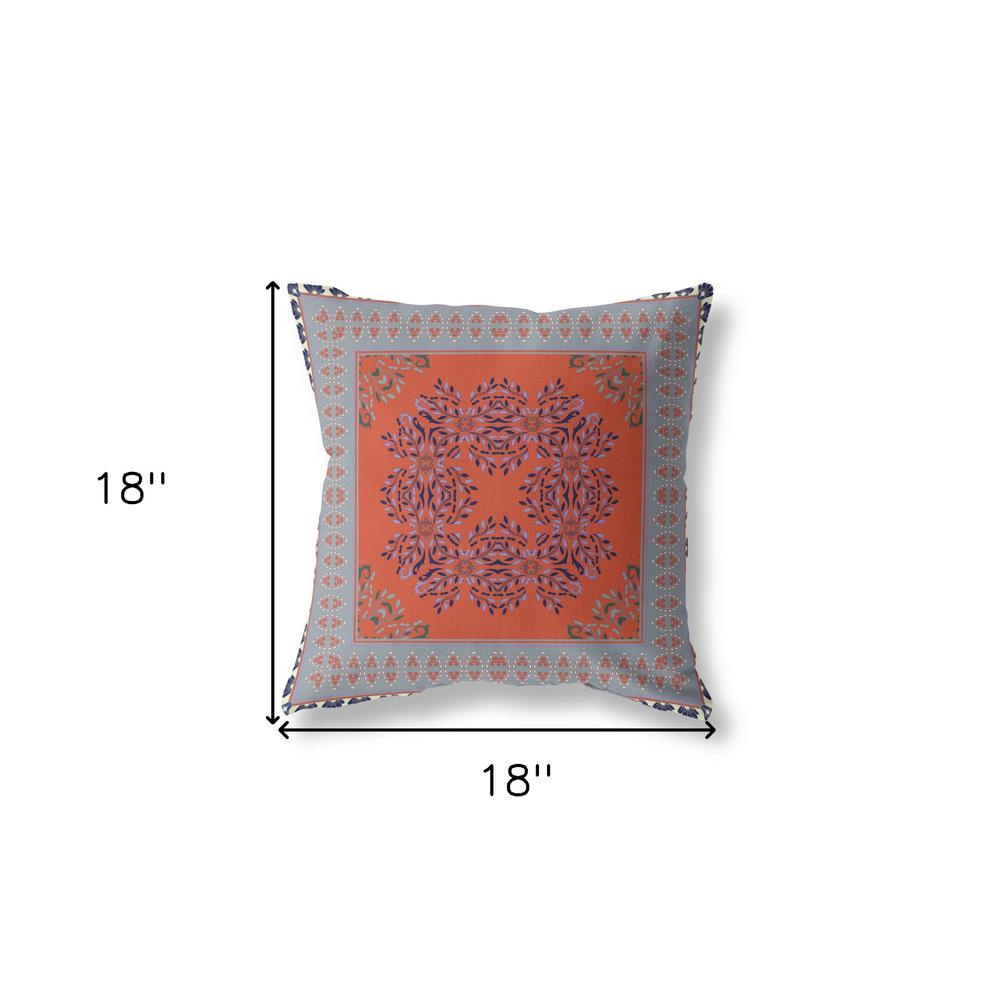 18" X 18" Orange And Gray Blown Seam Floral Indoor Outdoor Throw Pillow. Picture 5