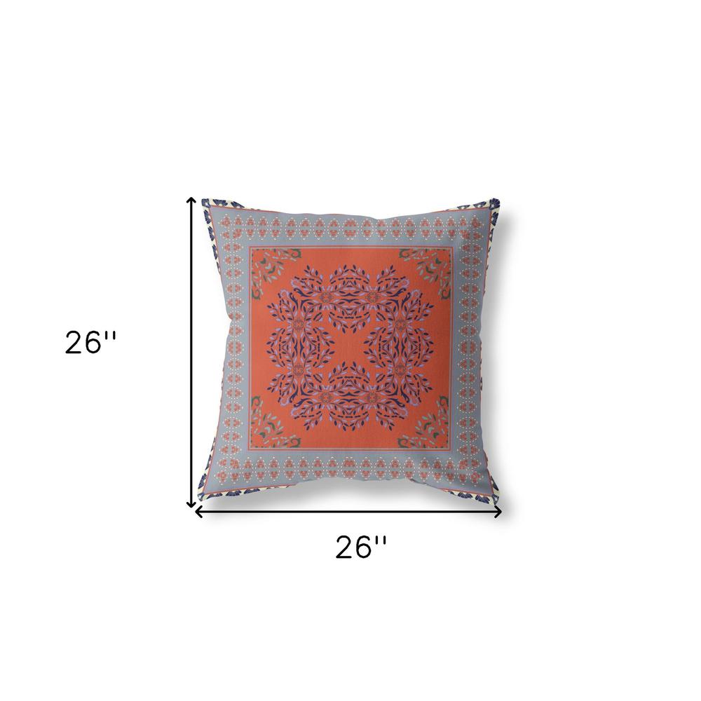 26" X 26" Orange And Gray Blown Seam Floral Indoor Outdoor Throw Pillow. Picture 5