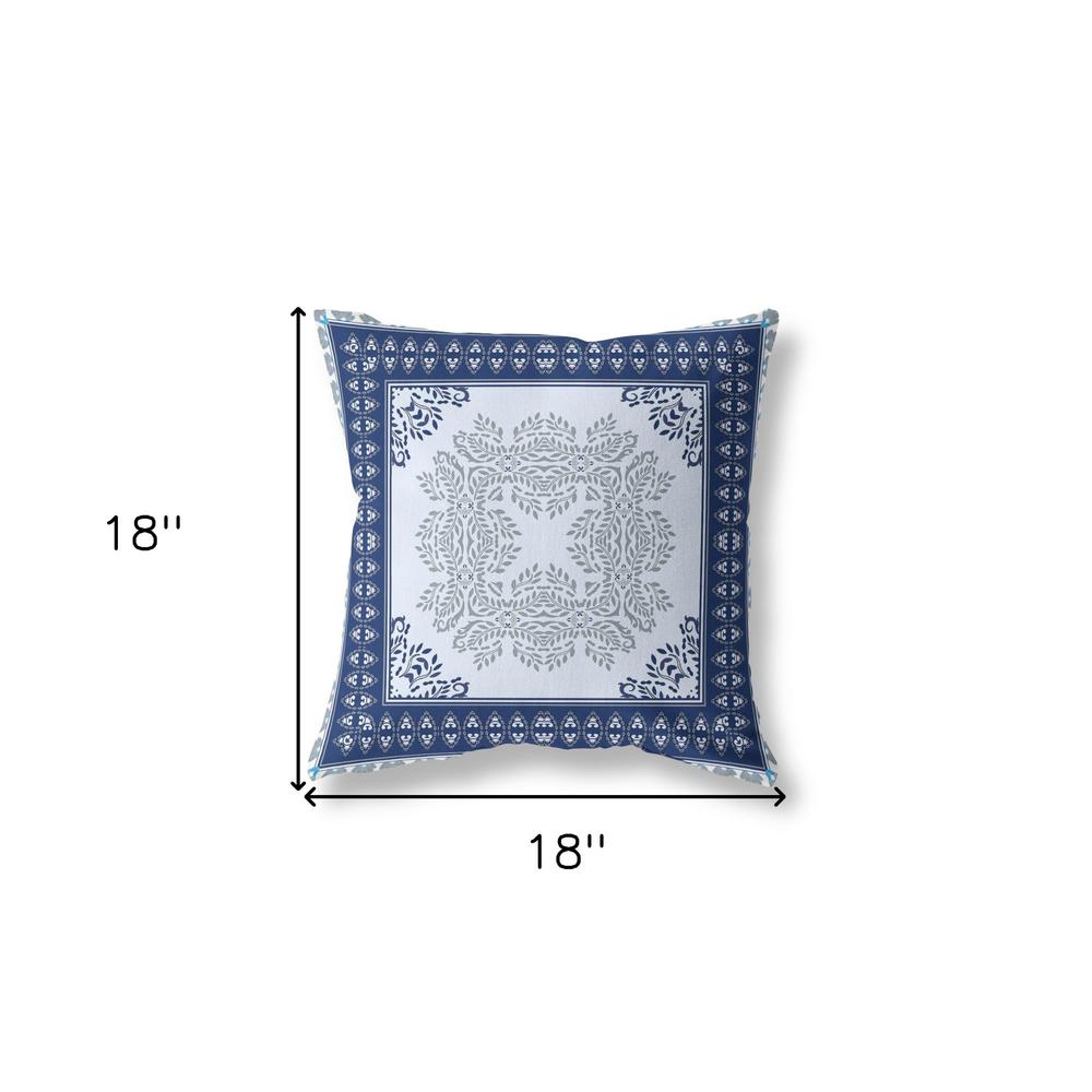 18" X 18" Light Blue Blown Seam Floral Indoor Outdoor Throw Pillow. Picture 5