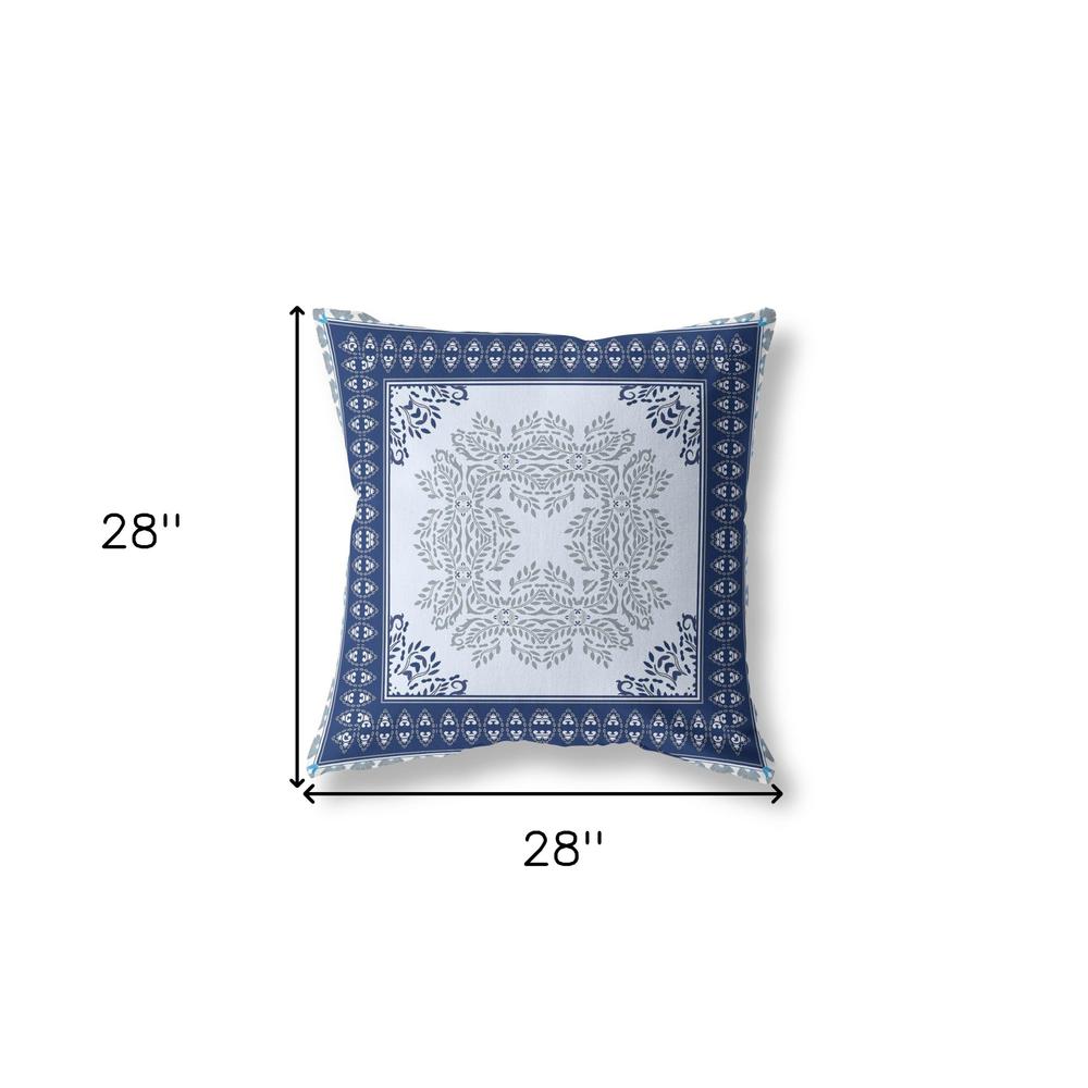 28" X 28" Light Blue Blown Seam Floral Indoor Outdoor Throw Pillow. Picture 5