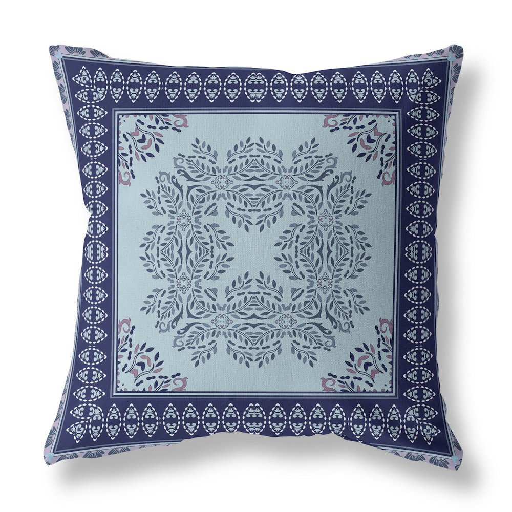 5" Indigo Damask Indoor Outdoor Throw Pillow Cover And Insert. Picture 2