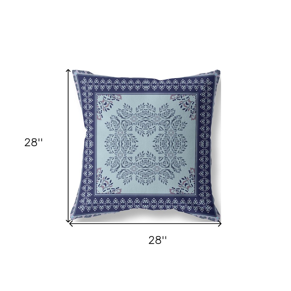 5" Indigo Damask Indoor Outdoor Throw Pillow Cover And Insert. Picture 6