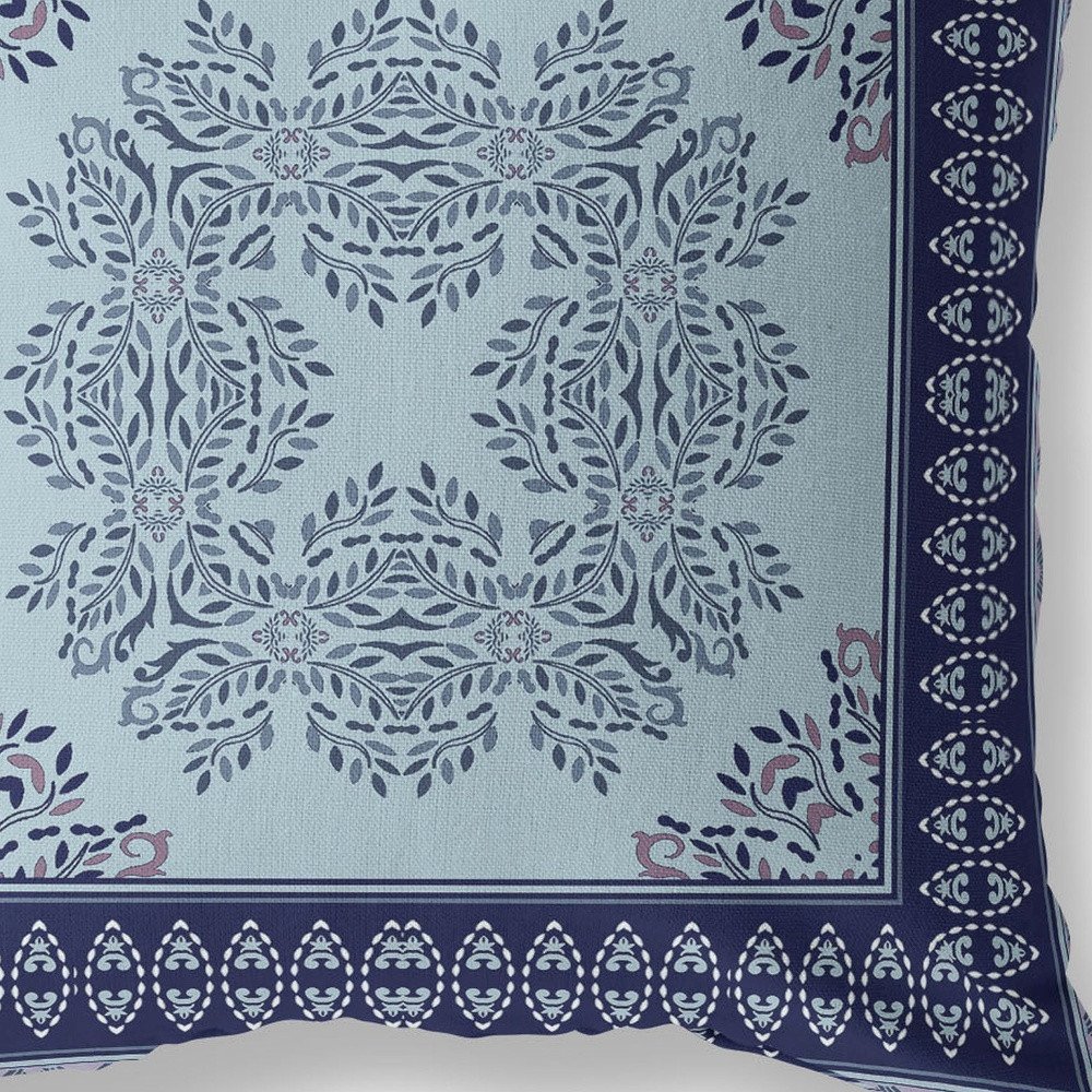 5" Indigo Damask Indoor Outdoor Throw Pillow Cover And Insert. Picture 4