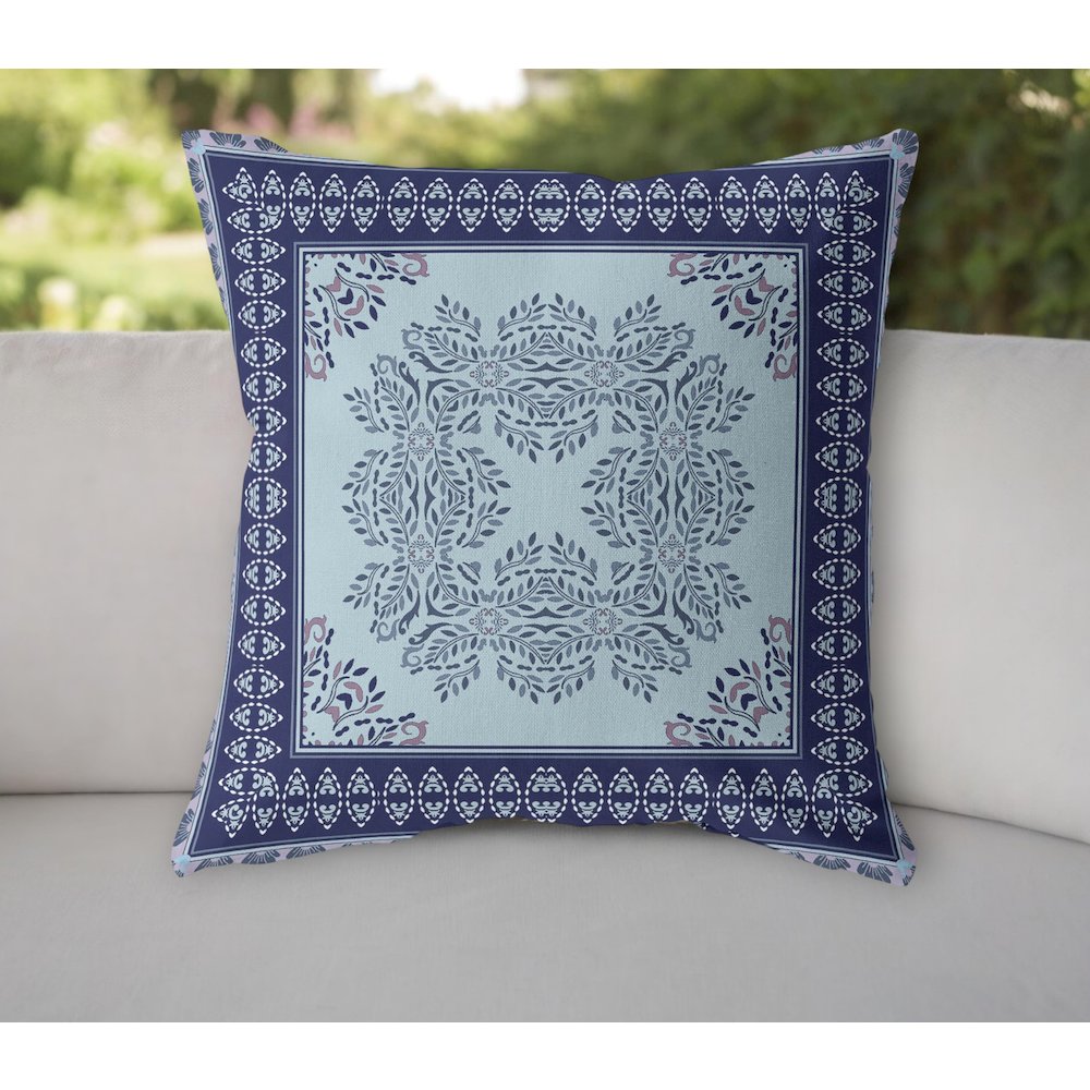 5" Indigo Damask Indoor Outdoor Throw Pillow Cover And Insert. Picture 1