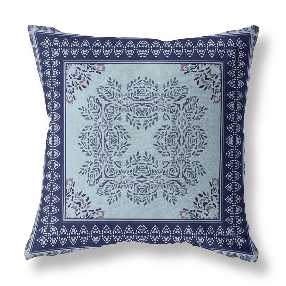 20"x20" Light Blue Indigo Purple Blown Seam Broadcloth Floral Throw Pillow. Picture 1