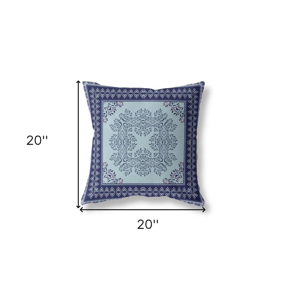 20"x20" Light Blue Indigo Purple Blown Seam Broadcloth Floral Throw Pillow. Picture 6